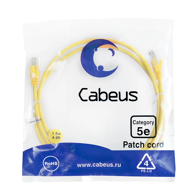 Cabeus PC-UTP-RJ45-Cat.5e-1.5m-YL-LSZH