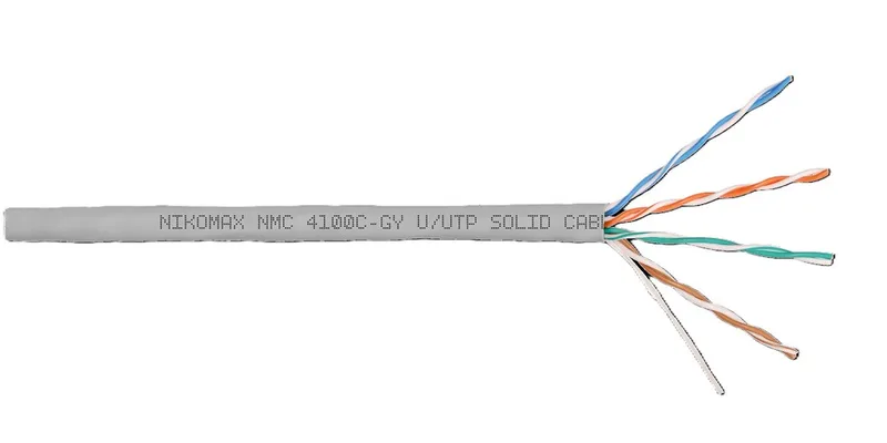 Кабель NIKOMAX U/UTP 4 пары, Кат.5e (Класс D), тест по ISO/IEC, 100МГц, одножильный, BC (чистая медь), 24AWG (0,51мм), полимерный материал нг(А)-HF, внутренний, серый, 305м - гарантия: 5 лет / 15 лет системная