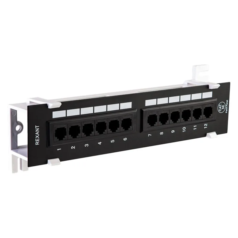 04-0020 - Патч-панель настенная, 12 портов RJ-45, категория 5е, UTP неэкранированная, черная, Rexant