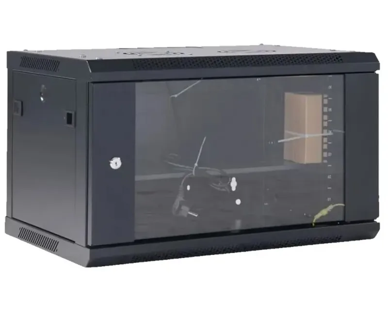 04-0666-112 - Настенный телекоммуникационный шкаф 19" 6U 600×600мм, дверь стекло, с задней стенкой, разборный, черный (RAL 9005), Rexant