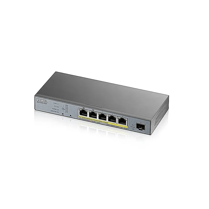 GS1350-6HP - L2 коммутатор управляемый PoE+ для IP-видеокамер Zyxel, 4xGE PoE+, 1xGE PoE++ (802.3bt), 1xSFP, бюджет PoE 60 Вт, дальность передачи питания до 250 м, автоперезагрузка PoE-портов