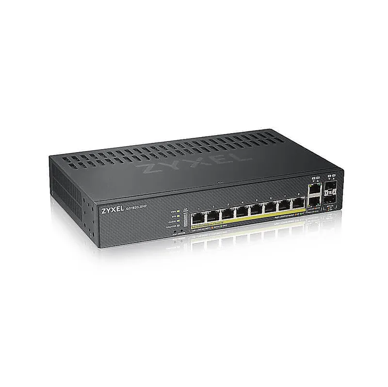 GS1920-8HPV2 - Коммутатор управляемый Zyxel, 8xGE PoE+, 2xCombo (SFP/RJ-45), бесшумный (без вентилятора), PoE 130 Вт, автономное/облачное управление