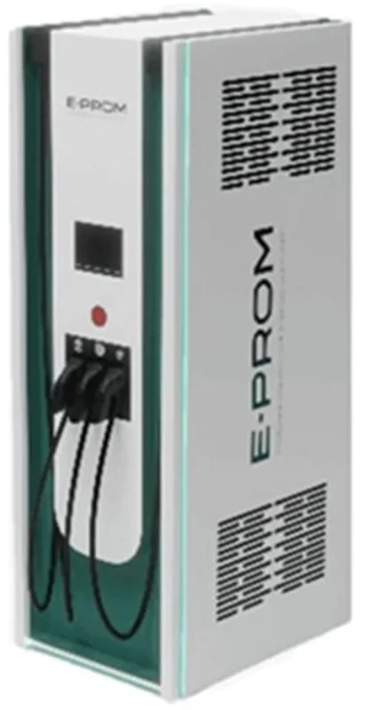Зарядная станция E-PROM 60, корпус Premium, световое лого E-PROM на боковых панелях, комбинация кабелей GB/T+CCS2+CHAdeMO