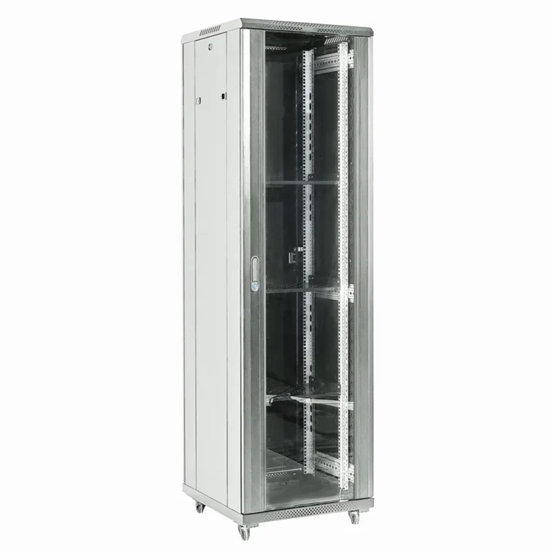 04-2766-211 - Напольный шкаф 19" 27U 600х600, дверь сплошное стекло, серый, RAL 7035 Rexant