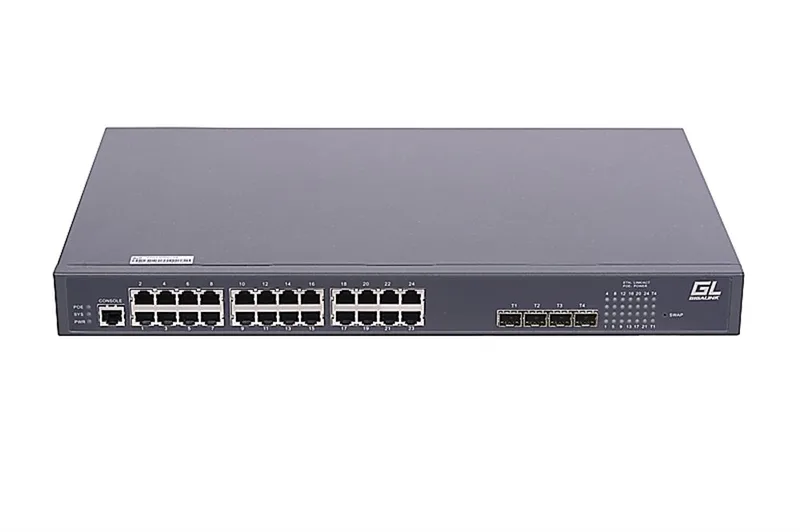 GL-SW-G204-28P - Управляемый коммутатор L2 POE GIGALINK 24 BASE-TX 10/1001000Mb/s POE, 4 1/10G SFP+, 1 Console. 1U 19", 220V, 400W
