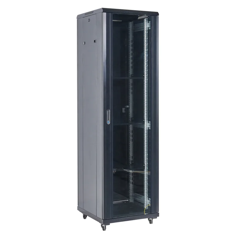 04-2766-212 - Напольный шкаф 19" 27U 600х600, дверь сплошное стекло, черный, RAL 9005 Rexant